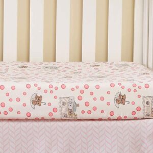 EVERYDAY KIDS Precious Moments Noah’s Ark 4 Pc Crib Bedding for Girls Nursery Set Includes Baby Bed Quilt, Fitted Sheet, Dust Ruffle and Diaper Stacker with Sweet Images of Elephants and Giraffes