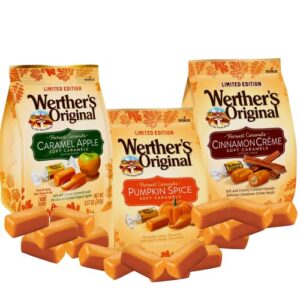 werther's original limited edition harvest soft caramels - pumpkin spice, caramel apple, & cinnamon creme (8.57 oz) ( 3 pack)