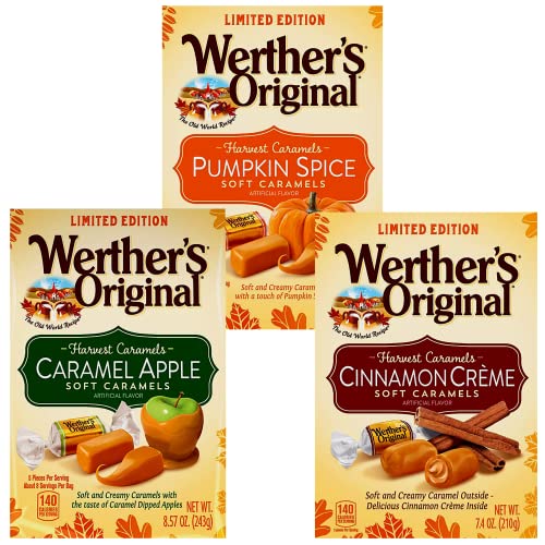 Werther's Original Limited Edition Harvest Soft Caramels - Pumpkin Spice, Caramel Apple, & Cinnamon Creme (8.57 Oz) ( 3 Pack)