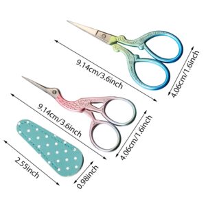 4 Pieces Embroidery Scissors Sewing Stork Scissors and 4 Pieces Leather Scissor Sheath Little Stainless Steel Sharp Scissors for Sewing Crafting Threading Needlework DIY Tools