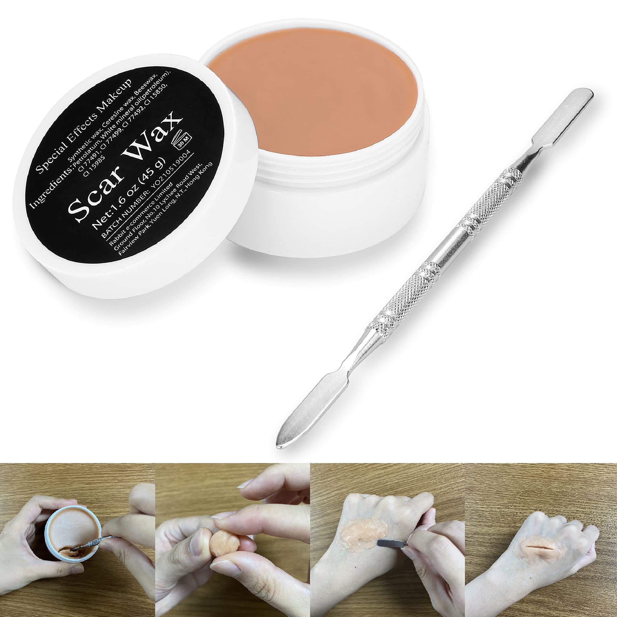 Wismee Scar Wax Sfx Special Effects Makeup Kit with Spatula Tool Halloween Party Stage Fake Wound Moudling Scar Wax (1.6 Oz) Nude Color Putty