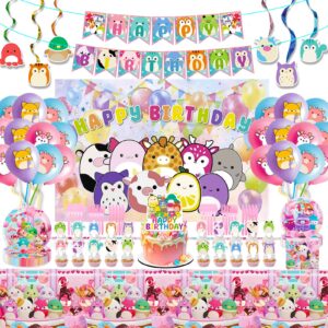 𝓢𝓺𝓾𝓲𝓼𝓱𝓶𝓪𝓵𝓵𝓸𝔀𝓼 birthday party supplies - 151pcs 𝓢𝓺𝓾𝓲𝓼𝓱𝓶𝓪𝓵𝓵𝓸𝔀𝓼 birthday decorations include banner tablecloth backdrop ballons cupcake cake toppers tableware hanging swirls