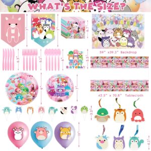 𝓢𝓺𝓾𝓲𝓼𝓱𝓶𝓪𝓵𝓵𝓸𝔀𝓼 Birthday Party Supplies - 151Pcs 𝓢𝓺𝓾𝓲𝓼𝓱𝓶𝓪𝓵𝓵𝓸𝔀𝓼 Birthday Decorations include Banner Tablecloth Backdrop Ballons Cupcake Cake Toppers Tableware Hanging Swirls