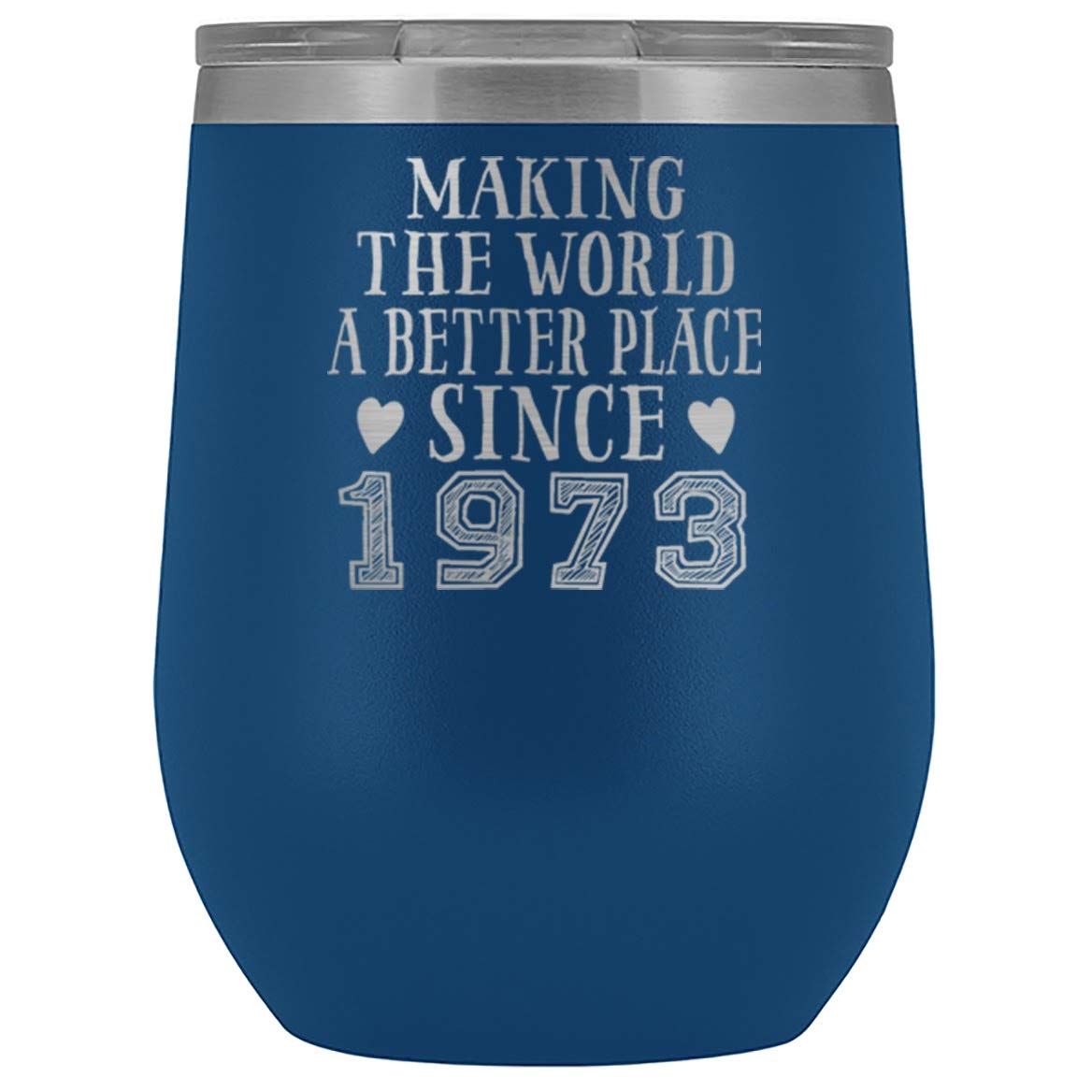 PAW8888 Making The World A Better Place 1973 51st Birthday Wine Tumbler Gifts for Men Women, Stainless Steel Wine Glass Holiday Xmas Gift for Him Her - Blue