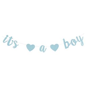 it's a boy banner baby shower bunting gender reveal party decoration supplies - glitter blue