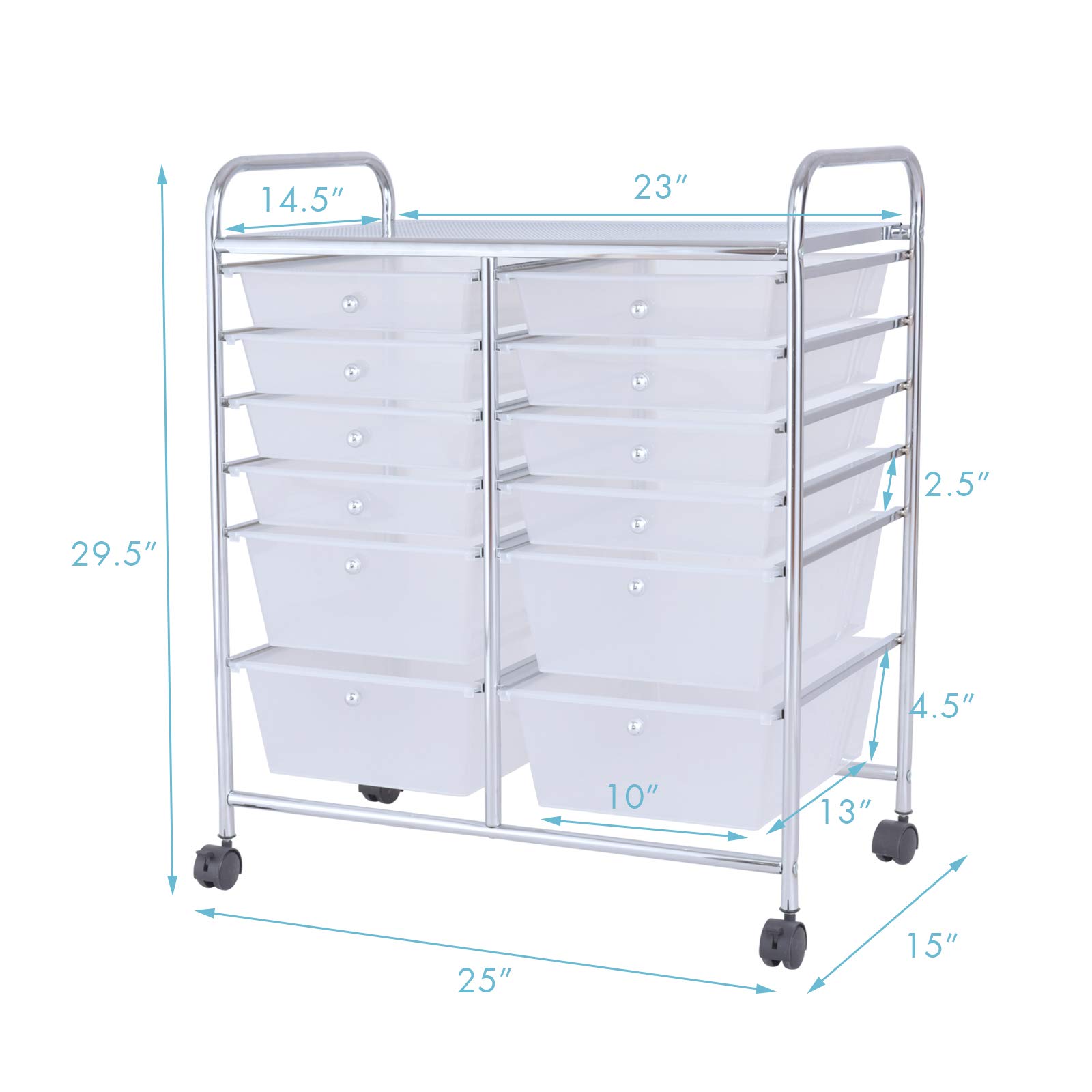 RELAX4LIFE Storage Cart W/12 Drawers Rolling Wheels Semi-Transparent Multipurpose Mobile Rolling Utility Cart for School, Office, Home, Beauty Salon Files Arrangement Storage Organizer Cart (Clear)