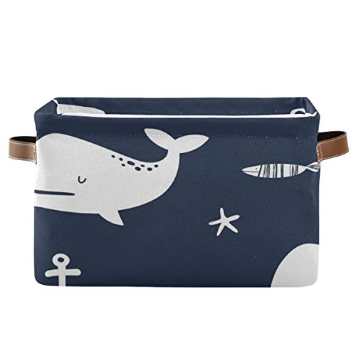 Sea Nautical Anchor Whale Storage Basket Collapsible Cloth Storage Cube Basket Bins Organizer with Handles Rectangular Large Toys Shelf Closet for Nursery Bedroom Home Office