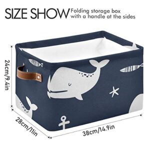 Sea Nautical Anchor Whale Storage Basket Collapsible Cloth Storage Cube Basket Bins Organizer with Handles Rectangular Large Toys Shelf Closet for Nursery Bedroom Home Office