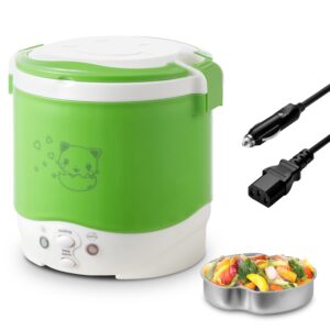 osba mini rice cooker, 1l travel rice cooker small 12v for car, cooking for soup porridge and rice, cooking heating and keeping warm function(green)