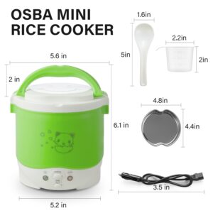 OSBA Mini Rice Cooker, 1L Travel Rice Cooker Small 12V For Car, Cooking For Soup Porridge and Rice, Cooking Heating and Keeping Warm Function(Green)