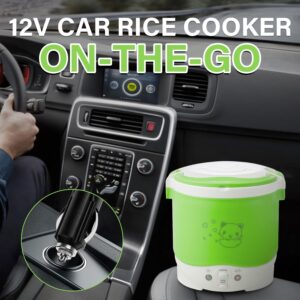 OSBA Mini Rice Cooker, 1L Travel Rice Cooker Small 12V For Car, Cooking For Soup Porridge and Rice, Cooking Heating and Keeping Warm Function(Green)