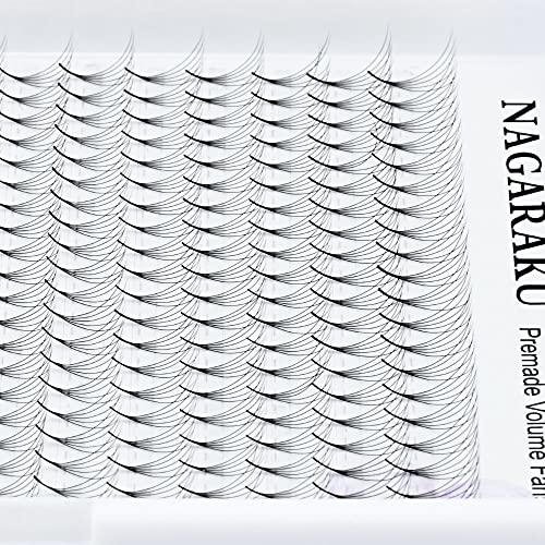 NAGARAKU Premade Fans Eyelash Extensions 320 Fans 5D Volume 0.07mm D curl 9-14mm Mix Tray Sharp Narrow Stem Clusters Thin Pointy Base Russian Pre Fanned Fluffy Matte Black