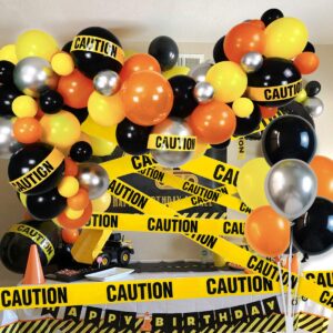 Quarantine Balloon Garland & Arch Kit, 74 Pack 12Inch 5Inch Black, Orange, Yellow, Silver Latex Balloons Strip Set with Caution Tape for Quarantine Birthday Party Decorations Construction