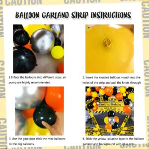 Quarantine Balloon Garland & Arch Kit, 74 Pack 12Inch 5Inch Black, Orange, Yellow, Silver Latex Balloons Strip Set with Caution Tape for Quarantine Birthday Party Decorations Construction