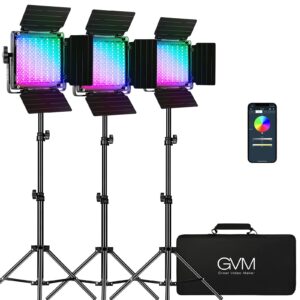 gvm rgb video lighting, 360° full color led video light with app control, 3 packs 850d photography lighting kit cri 97, youtube, aluminum alloy shell