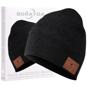borayda bluetooth beanie, bluetooth 5.2 wool hat hd stereo,24 hours play time,built-in microphone, men's/women's christmas electronic gift (black)