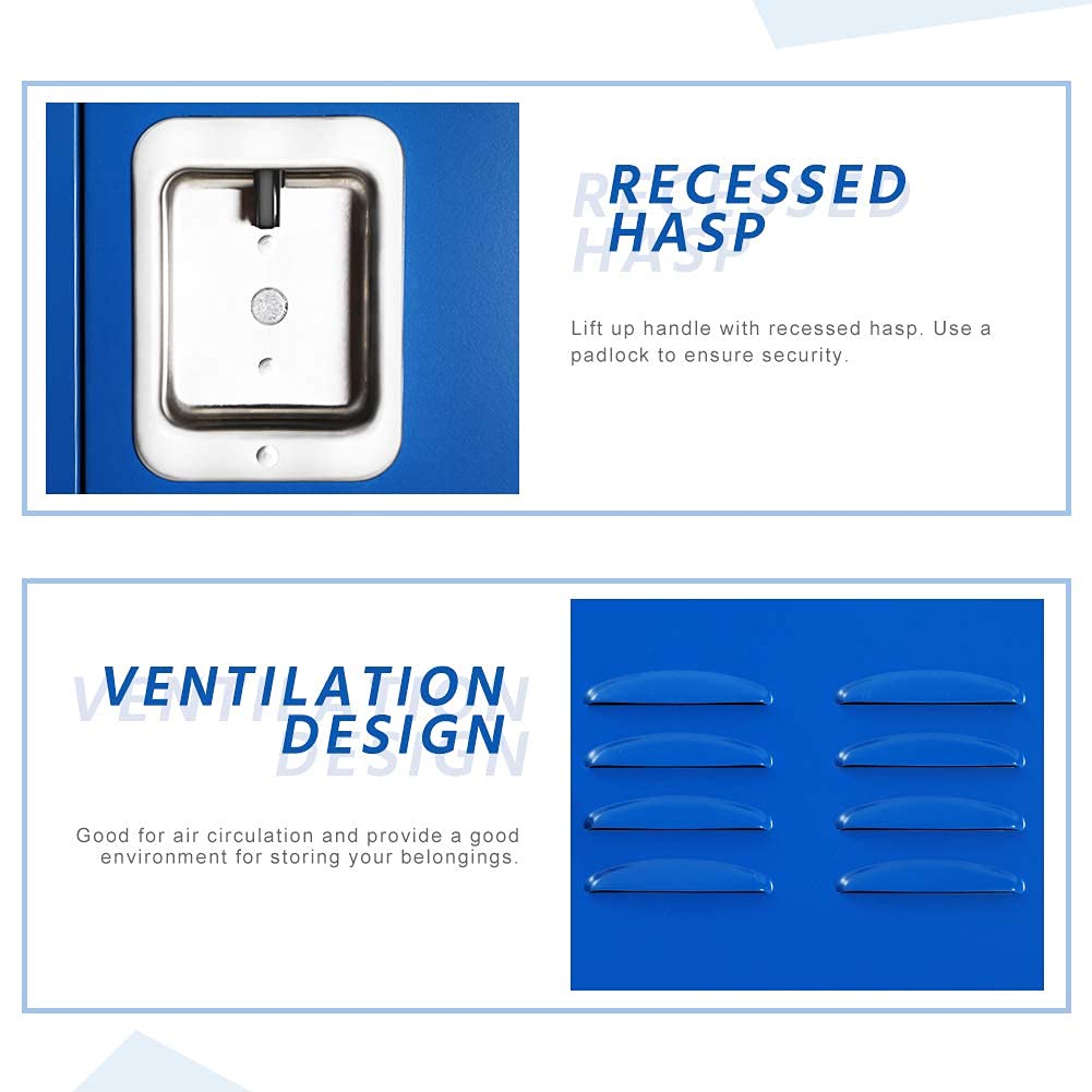 Pataku Metal Lockers for Employees, 3 Tier Storage Locker Cabinet, Steel Lockers 3 Lockable Doors for School, Gym, Office, Home(Blue, 3-Tier)