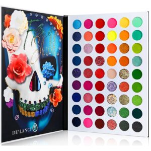 de'lanci big colorful eyeshadow palette professional 54 color board eye shadow bright neon glitter matte shimmer makeup pallet highly pigmented powder eyeshadow for women girl halloween christmas gift