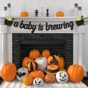 MALLMALL6 A Baby Is Brewing Banner Sign Halloween Baby Shower Party Favors Black Golden Glittery Paper Flag Photo Props Pre-Strung Hanging Kit Gender Reveal Party Decoration for Home Room Wall Outdoor