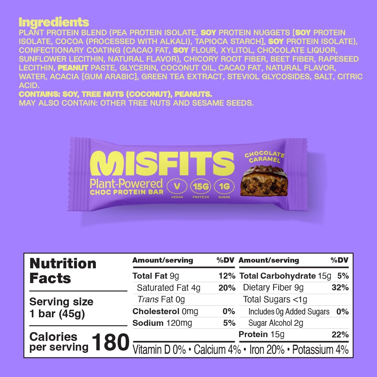 Misfits Vegan Protein Bar, Variety Pack, Plant Based Chocolate High Protein Snacks with 15g Per Bar, Low Sugar, Low Carb, Gluten Free, Dairy Free, High Fiber, Non GMO, 4 Flavor 12 Pack