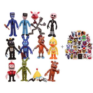 12 pcs action figures set of toys gifts cake toppers, 4 inches with 50 pcs waterproof stickers for party
