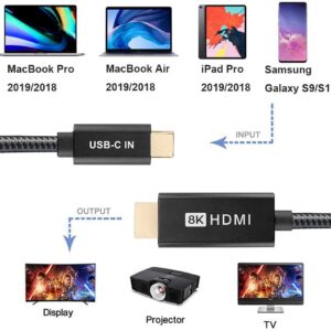 QCEs USB C to HDMI Cable 8K 6.6Ft, Unidirectional Type C to HDMI 2.1 Cable 8K 4K HDR Thunderbolt 3/4 to HDMI Compatible with iPhone 15, MacBook Pro/Air, iMac, XPS, Galaxy S23