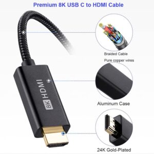 QCEs USB C to HDMI Cable 8K 6.6Ft, Unidirectional Type C to HDMI 2.1 Cable 8K 4K HDR Thunderbolt 3/4 to HDMI Compatible with iPhone 15, MacBook Pro/Air, iMac, XPS, Galaxy S23