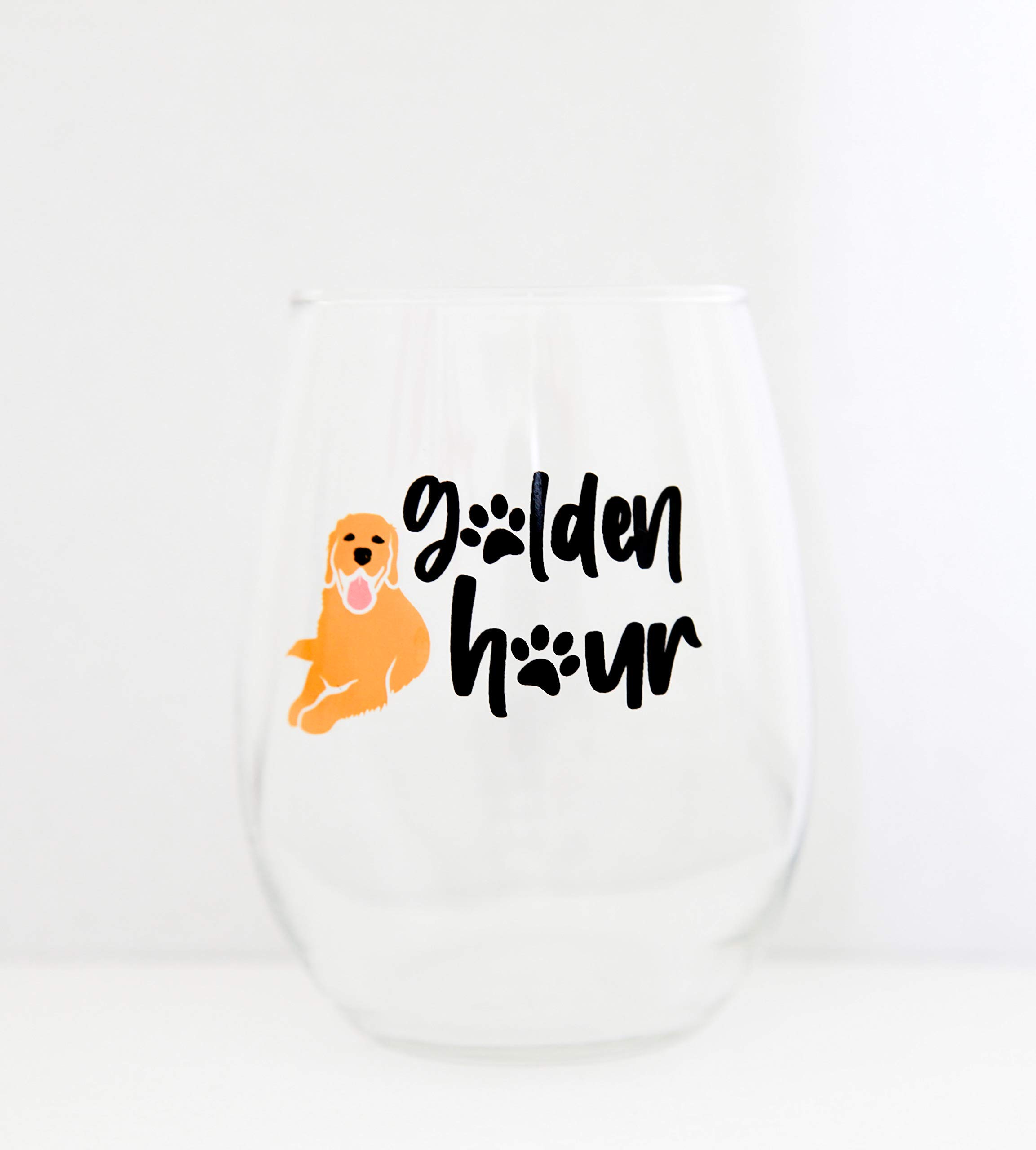 Drinking Divas Golden Retriever Golden Hour Stemless Wine Glass Fun Gifts for Women, Mom, Best Friend, Sister, Girlfriend, Wife, Cute Dog Lovers - Adorable Mother's Day or Birthday Present