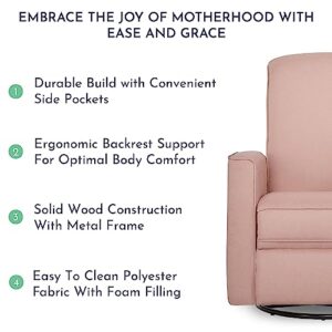 Evolur Raleigh Upholstered Plush Seating Glider Swivel, Rocker, Recliner, Glider for Nursery in Pink, Greenguard Gold Certified, Modern Nursery Recliner, Environmentally Conscious Glider