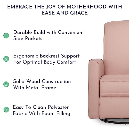 Evolur Raleigh Upholstered Plush Seating Glider Swivel, Rocker, Recliner, Glider for Nursery in Pink, Greenguard Gold Certified, Modern Nursery Recliner, Environmentally Conscious Glider