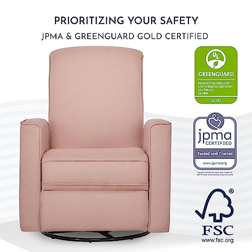 Evolur Raleigh Upholstered Plush Seating Glider Swivel, Rocker, Recliner, Glider for Nursery in Pink, Greenguard Gold Certified, Modern Nursery Recliner, Environmentally Conscious Glider