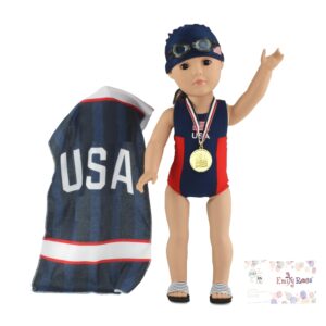 emily rose 18-inch doll 6-piece competition bathing suit swimsuit and accessories, including medal & goggles! | gift boxed! | compatible with 18" american girl dolls