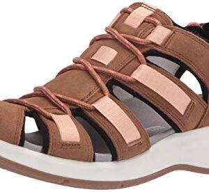 Clarks Women's Solan Sail Flat Sandal, Dark Tan Leather/Suede, 8