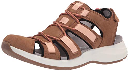 Clarks Women's Solan Sail Flat Sandal, Dark Tan Leather/Suede, 8