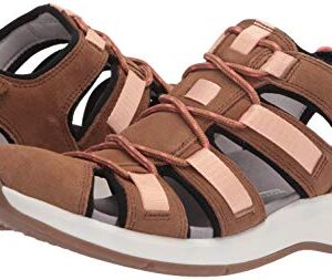 Clarks Women's Solan Sail Flat Sandal, Dark Tan Leather/Suede, 8