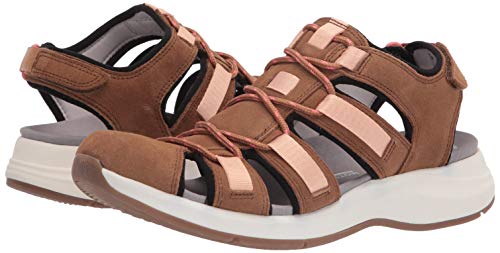 Clarks Women's Solan Sail Flat Sandal, Dark Tan Leather/Suede, 8