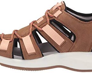 Clarks Women's Solan Sail Flat Sandal, Dark Tan Leather/Suede, 8