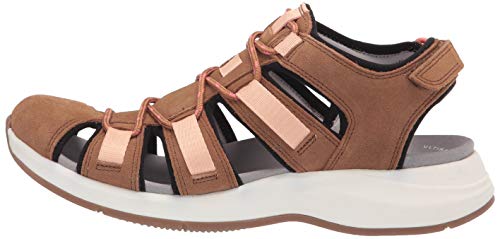 Clarks Women's Solan Sail Flat Sandal, Dark Tan Leather/Suede, 8