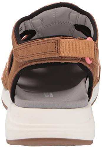 Clarks Women's Solan Sail Flat Sandal, Dark Tan Leather/Suede, 8