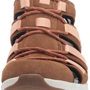 Clarks Women's Solan Sail Flat Sandal, Dark Tan Leather/Suede, 8