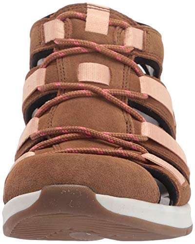 Clarks Women's Solan Sail Flat Sandal, Dark Tan Leather/Suede, 8