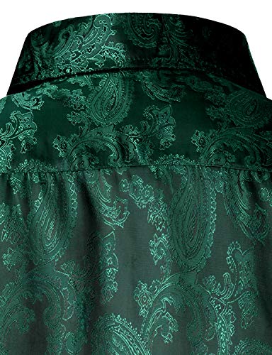 ZEROYAA Men's Paisley Jacquard Slim Fit Long Sleeve Button Up Dress Shirt for Party Prom ZLCL28-Emerald Small