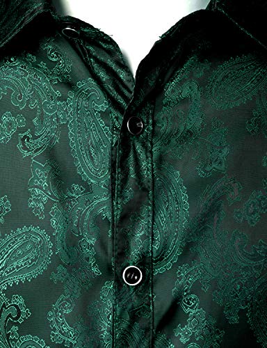 ZEROYAA Men's Paisley Jacquard Slim Fit Long Sleeve Button Up Dress Shirt for Party Prom ZLCL28-Emerald Small