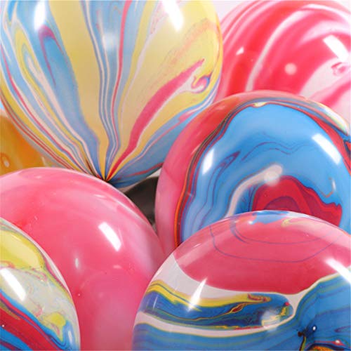 Rainbow Tie Dye Balloons 100PCS 12 Inch Agate Marble Latex Swirl Balloons For Tie Dye Birthday Party Supplies,Candyland,Bachelorette,Fun Hippie Party Decorations(Color Clouds)