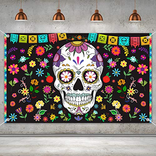 Day of The Dead Backdrop for Mexican Fiesta Sugar Skull Flowers Background Dia DE Los Muertos Birthday Halloween Party Supplies Fiesta Banner Party Decoration Photo Booth Studio (Skull)