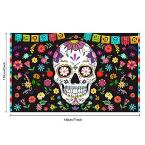 Day of The Dead Backdrop for Mexican Fiesta Sugar Skull Flowers Background Dia DE Los Muertos Birthday Halloween Party Supplies Fiesta Banner Party Decoration Photo Booth Studio (Skull)