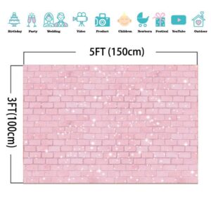 Retro Pink Glitter Brick Wall Photography Backdrop 5x3ft Girl Happy Birthday Party Photo Background Baby Shower Bridal Shower Wedding Newborn Banner Cake Table Decorations Photo Booth Props