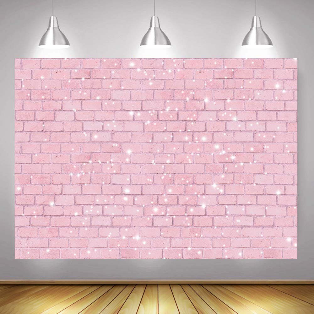 Retro Pink Glitter Brick Wall Photography Backdrop 5x3ft Girl Happy Birthday Party Photo Background Baby Shower Bridal Shower Wedding Newborn Banner Cake Table Decorations Photo Booth Props