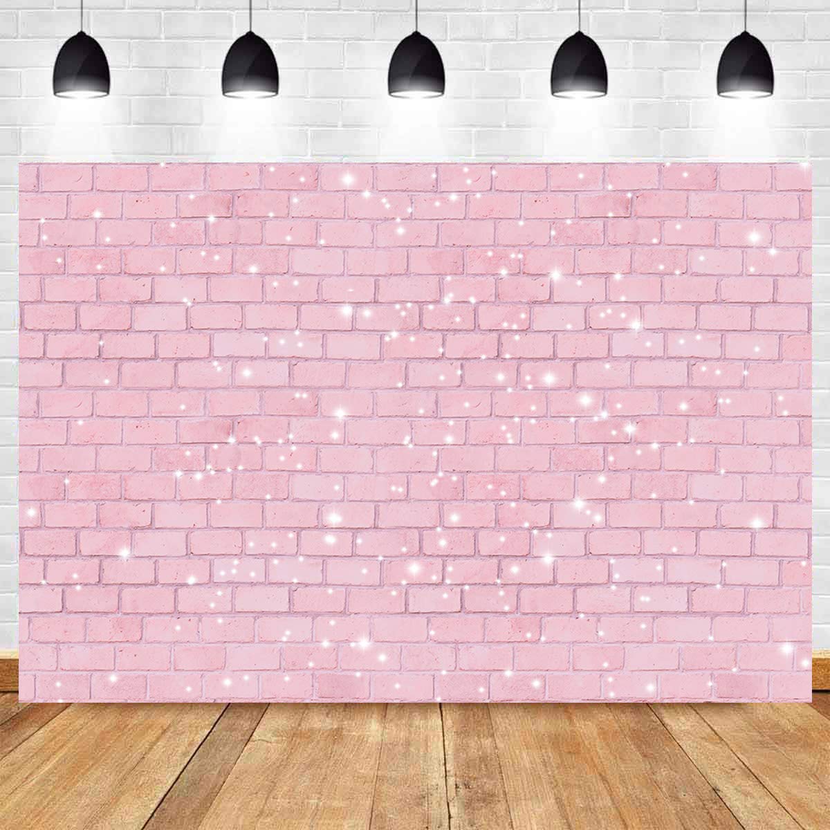 Retro Pink Glitter Brick Wall Photography Backdrop 5x3ft Girl Happy Birthday Party Photo Background Baby Shower Bridal Shower Wedding Newborn Banner Cake Table Decorations Photo Booth Props