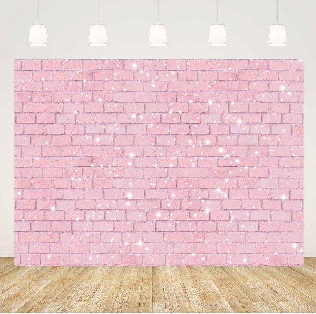 Retro Pink Glitter Brick Wall Photography Backdrop 5x3ft Girl Happy Birthday Party Photo Background Baby Shower Bridal Shower Wedding Newborn Banner Cake Table Decorations Photo Booth Props